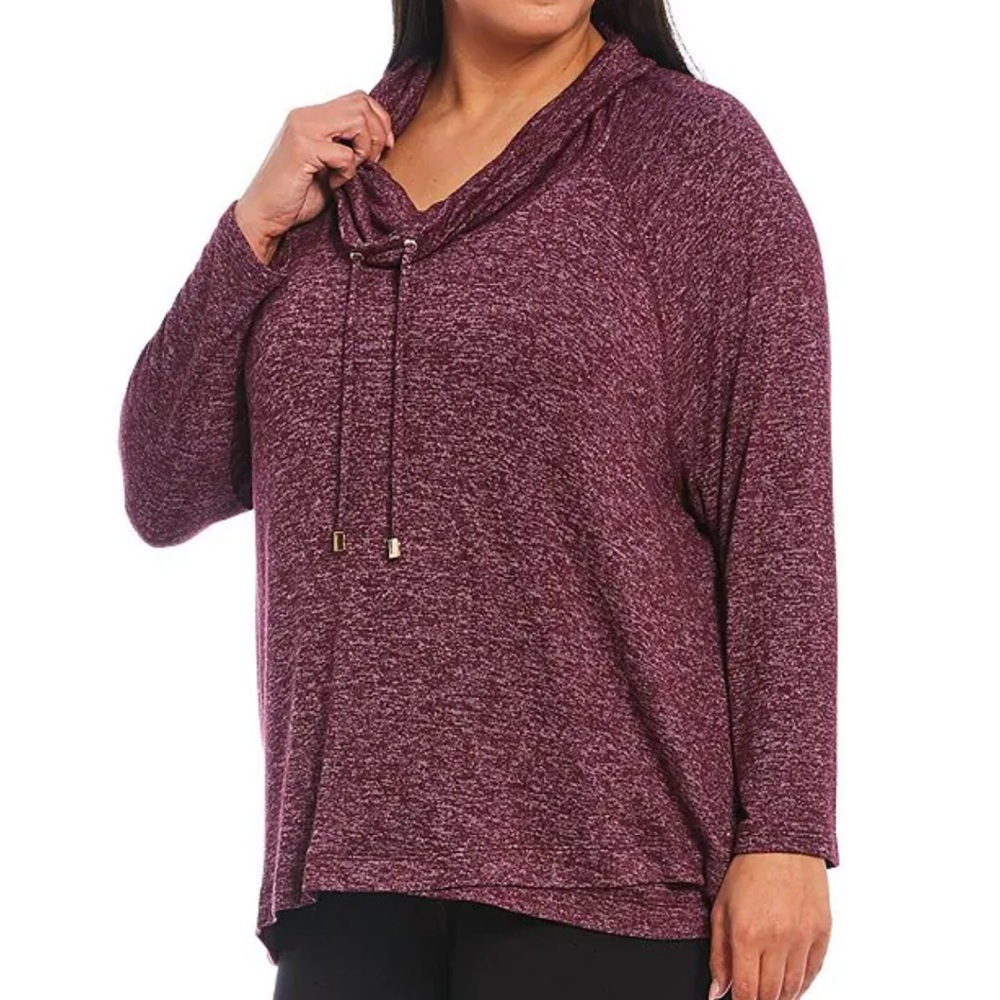 Calvin Klein Plus Size Cowl Drawstring Neck Long Sleeve Tulip Hem Hacci Knit Top